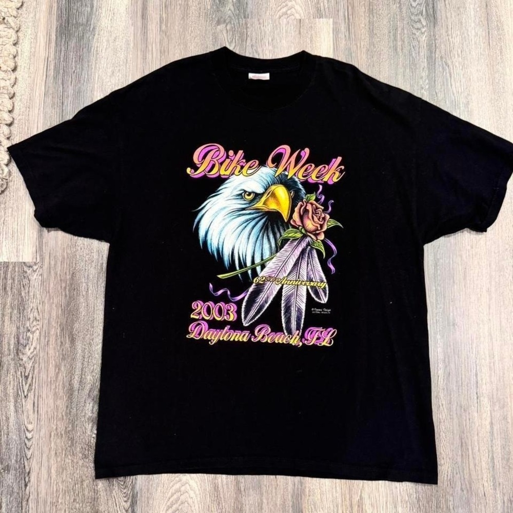 Vintage Daytona Beach Bike Week 2003 Double-Sided Graphic T-Shirt Preshrunk